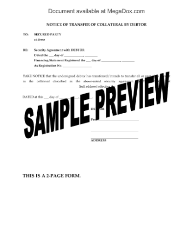 Picture of Notice of Transfer of Collateral by Debtor | Canada