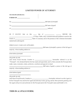 Louisiana Limited Power of Attorney Form Louisiana Limited Power of Attorney Form