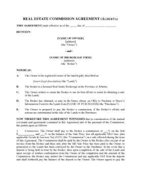 Alberta Real Estate Commission Agreement Alberta Real Estate Commission Agreement