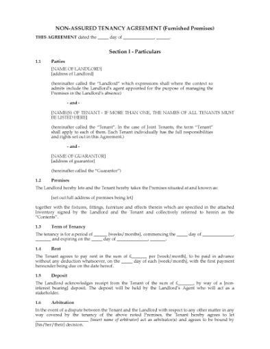 Picture of UK Non-Assured Tenancy Agreement (furnished premises)