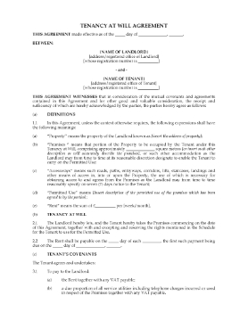 Show details for UK Retail Tenancy at Will Agreement Picture of UK Retail Tenancy at Will Agreement