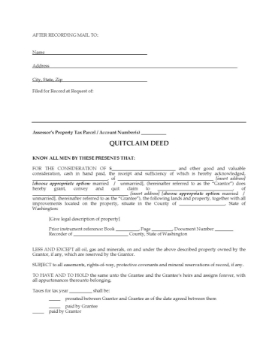 Washington Quitclaim Deed Washington Quitclaim Deed