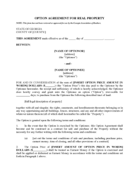 Georgia Option to Purchase Real Estate Georgia Option to Purchase Real Estate