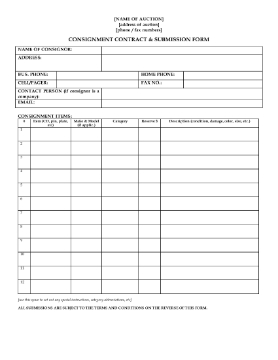 Show details for Auction Consignment Contract & Submission Form Picture of Auction Consignment Contract & Submission Form