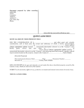 Idaho Quitclaim Deed Form Idaho Quitclaim Deed Form