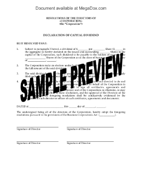 Picture of Directors Resolution Declaring Capital Dividend | Canada