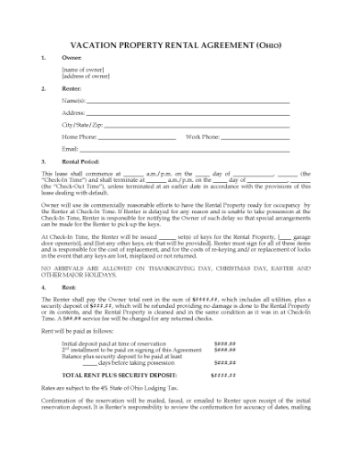 Picture of Ohio Vacation Property Rental Agreement