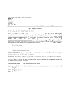 Indiana Quitclaim Deed Indiana Quitclaim Deed