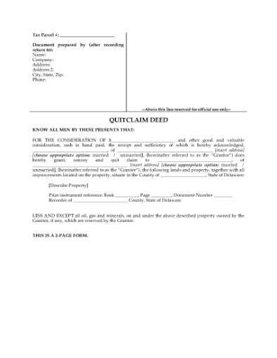 Picture of Delaware Quitclaim Deed