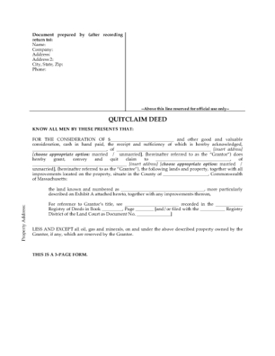 Picture of Massachusetts Quitclaim Deed