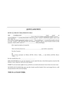 Michigan Quitclaim Deed Form Michigan Quitclaim Deed Form