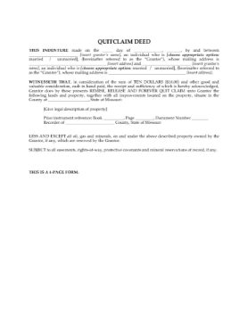 Missouri Quitclaim Deed Form Missouri Quitclaim Deed Form