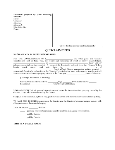 Montana Quitclaim Deed Form