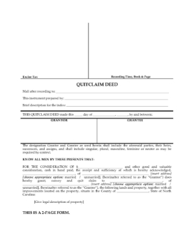 North Carolina Quitclaim Deed North Carolina Quitclaim Deed