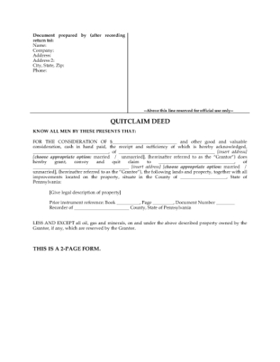 Picture of Pennsylvania Quitclaim Deed
