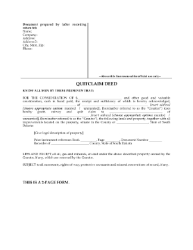 Show details for South Dakota Quitclaim Deed Picture of South Dakota Quitclaim Deed