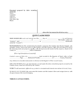 Show details for Tennessee Quitclaim Deed Picture of Tennessee Quitclaim Deed