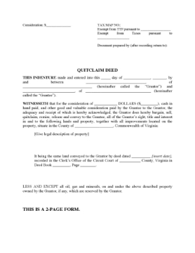 Virginia Quitclaim Deed Virginia Quitclaim Deed