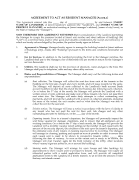 Alaska Resident Manager Agreement Agreement between Alaska landlord and building tenant to act as resident manager