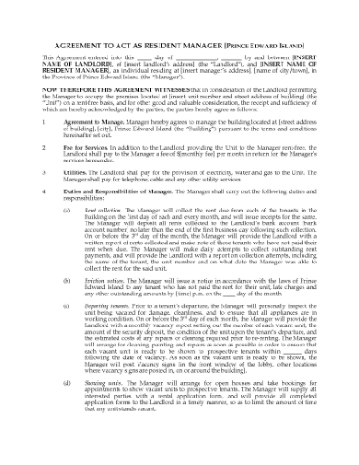 Picture of PEI Resident Manager Agreement