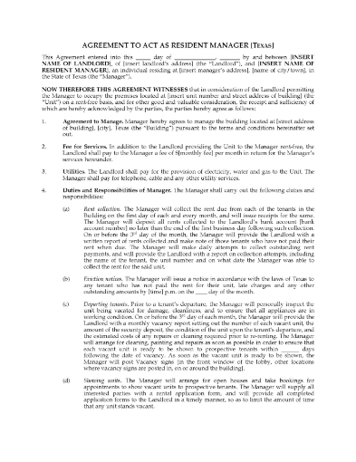 Picture of Texas Resident Manager Agreement