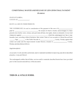 Florida Conditional Waiver and Release of Lien - Final Florida Conditional Waiver and Release of Lien - Final