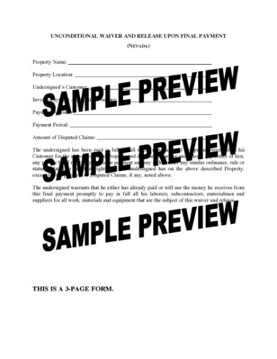 Picture of Nevada Unconditional Waiver and Release of Lien Upon Final Payment