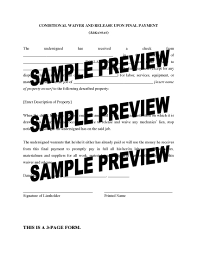 Picture of Arkansas Conditional Lien Waiver and Release (Final)