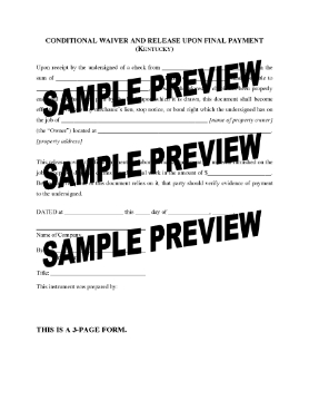 Show details for Kentucky Conditional Waiver and Release of Lien Upon Final Payment Picture of Kentucky Conditional Waiver and Release of Lien Upon Final Payment