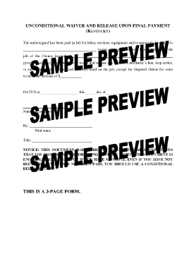 Show details for Kentucky Unconditional Waiver and Release of Lien Upon Final Payment Picture of Kentucky Unconditional Waiver and Release of Lien Upon Final Payment