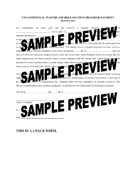 Show details for Kentucky Unconditional Waiver and Release of Lien Upon Progress Payment Picture of Kentucky Unconditional Waiver and Release of Lien Upon Progress Payment
