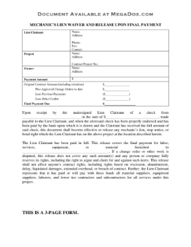Oklahoma Mechanic's Lien Waiver and Release on Final Payment Oklahoma Mechanic's Lien Waiver and Release on Final Payment