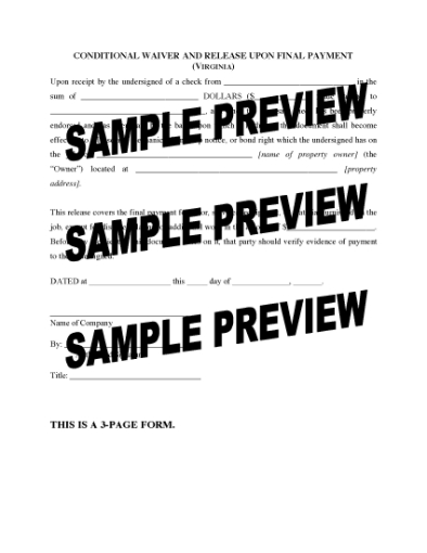 Picture of Virginia Conditional Waiver and Release of Lien Upon Final Payment