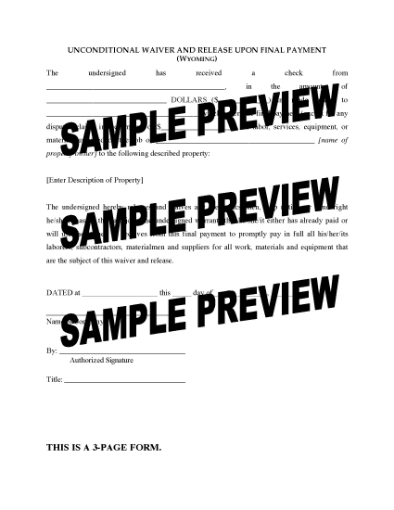 Picture of Wyoming Unconditional Lien Waiver and Release on Final Payment