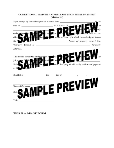 Missouri Conditional Lien Waiver and Release - Final Payment
