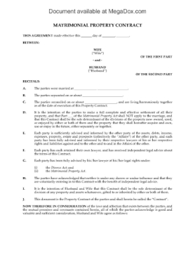 Alberta Matrimonial Property Contract Alberta Matrimonial Property Contract