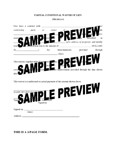 Michigan Partial Conditional Waiver of Lien
