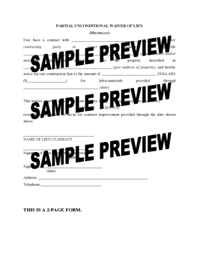 Picture of Michigan Partial Unconditional Waiver of Lien
