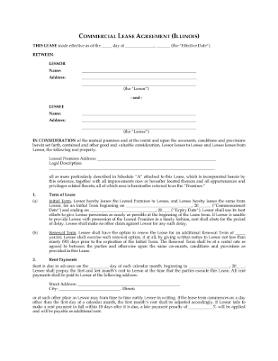 Picture of Illinois Commercial Triple Net Lease Agreement