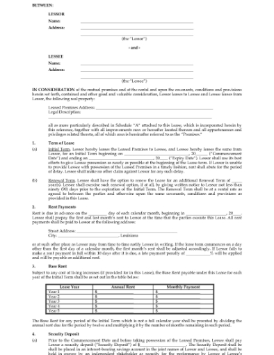 Picture of Louisiana Commercial Triple Net Lease Agreement