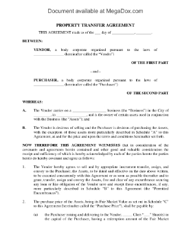 Show details for Property Transfer Agreement | Canada Picture of Property Transfer Agreement | Canada