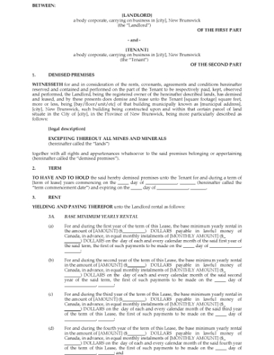 Picture of New Brunswick Commercial Triple Net Lease Agreement