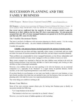 Succession Planning and the Family Business Succession Planning and the Family Business