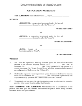 Canada Postponement Agreement under PPSA Canada Postponement Agreement under PPSA
