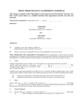 Alberta Fixed Term Residential Lease Contract Alberta Fixed Term Residential Lease Contract