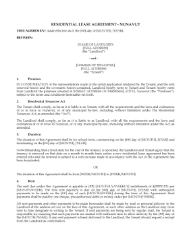 Nunavut Residential Tenancy Agreement Nunavut Residential Tenancy Agreement