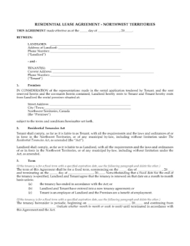 Northwest Territories Residential Tenancy Agreement Northwest Territories Residential Tenancy Agreement