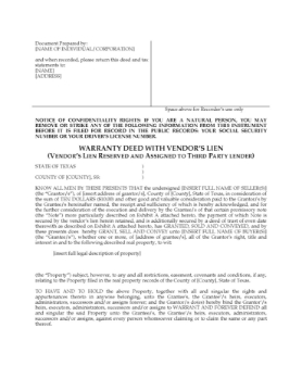 Texas Warranty Deed with Vendors Lien Texas Warranty Deed with Vendors Lien