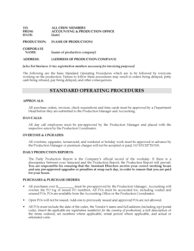 Picture of Film Production Standard Operating Procedures