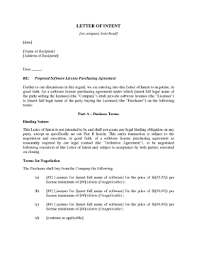 Letter of Intent to Purchase Software Licenses Letter of Intent to Purchase Software Licenses